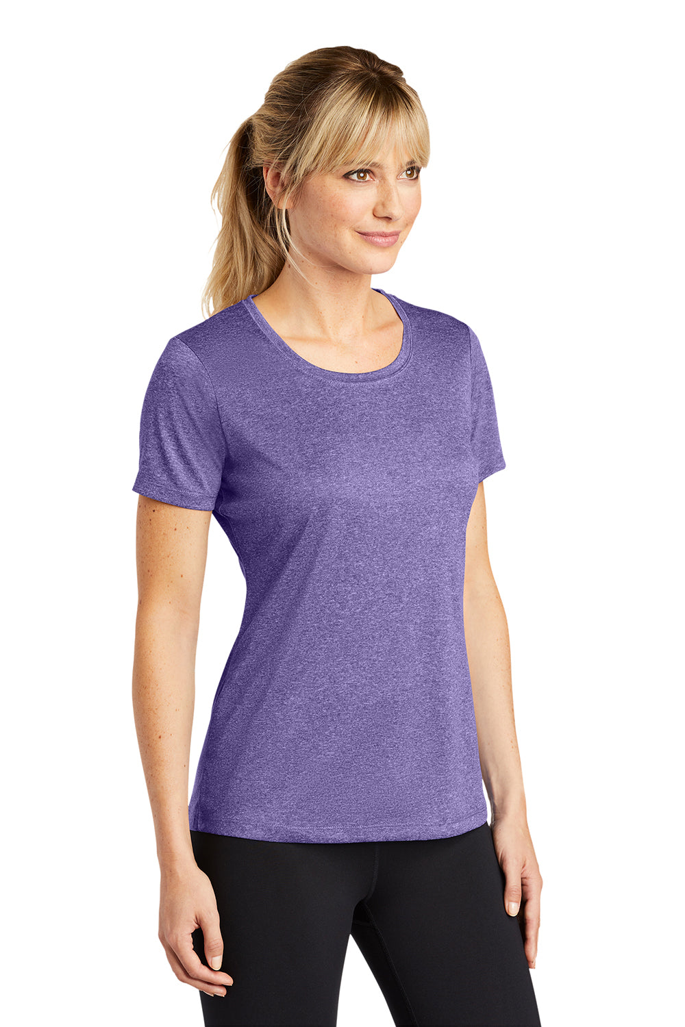 Sport-Tek LST360 Womens Contender Heather Moisture Wicking Short Sleeve Crewneck T-Shirt Heather Purple Model 3q