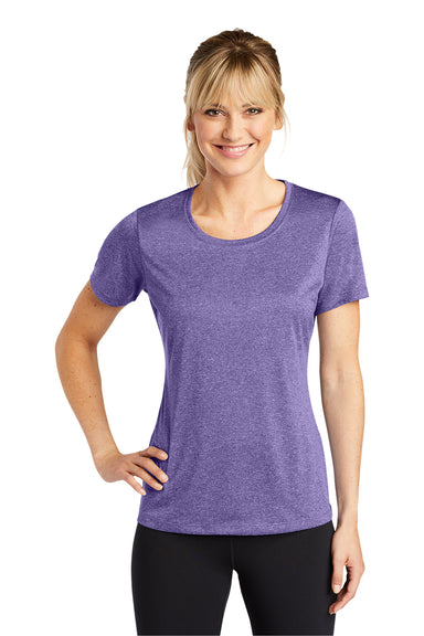 Sport-Tek LST360 Womens Contender Heather Moisture Wicking Short Sleeve Crewneck T-Shirt Heather Purple Model Front