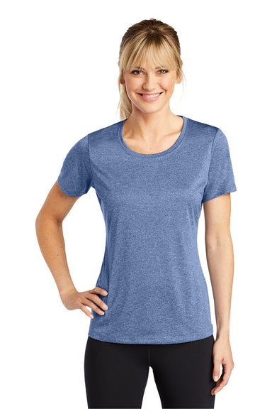 Sport-Tek LST360 Womens Contender Heather Moisture Wicking Short Sleeve Crewneck T-Shirt Heather True Navy Blue Model Front