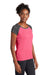 Sport-Tek LST362 Womens Contender Heather Moisture Wicking Short Sleeve Wide Neck T-Shirt Heather Raspberry Pink/Heather Graphite Grey Model 3q