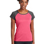 Sport-Tek Womens Contender Heather Moisture Wicking Short Sleeve Wide Neck T-Shirt - Heather Raspberry Pink/Heather Graphite Grey