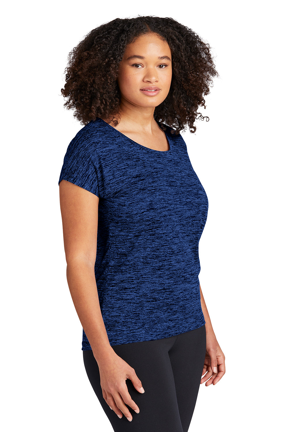 Sport-Tek LST390 Womens Electric Heather Moisture Wicking Short Sleeve Crewneck T-Shirt Dark Royal Blue Electric Model 3q