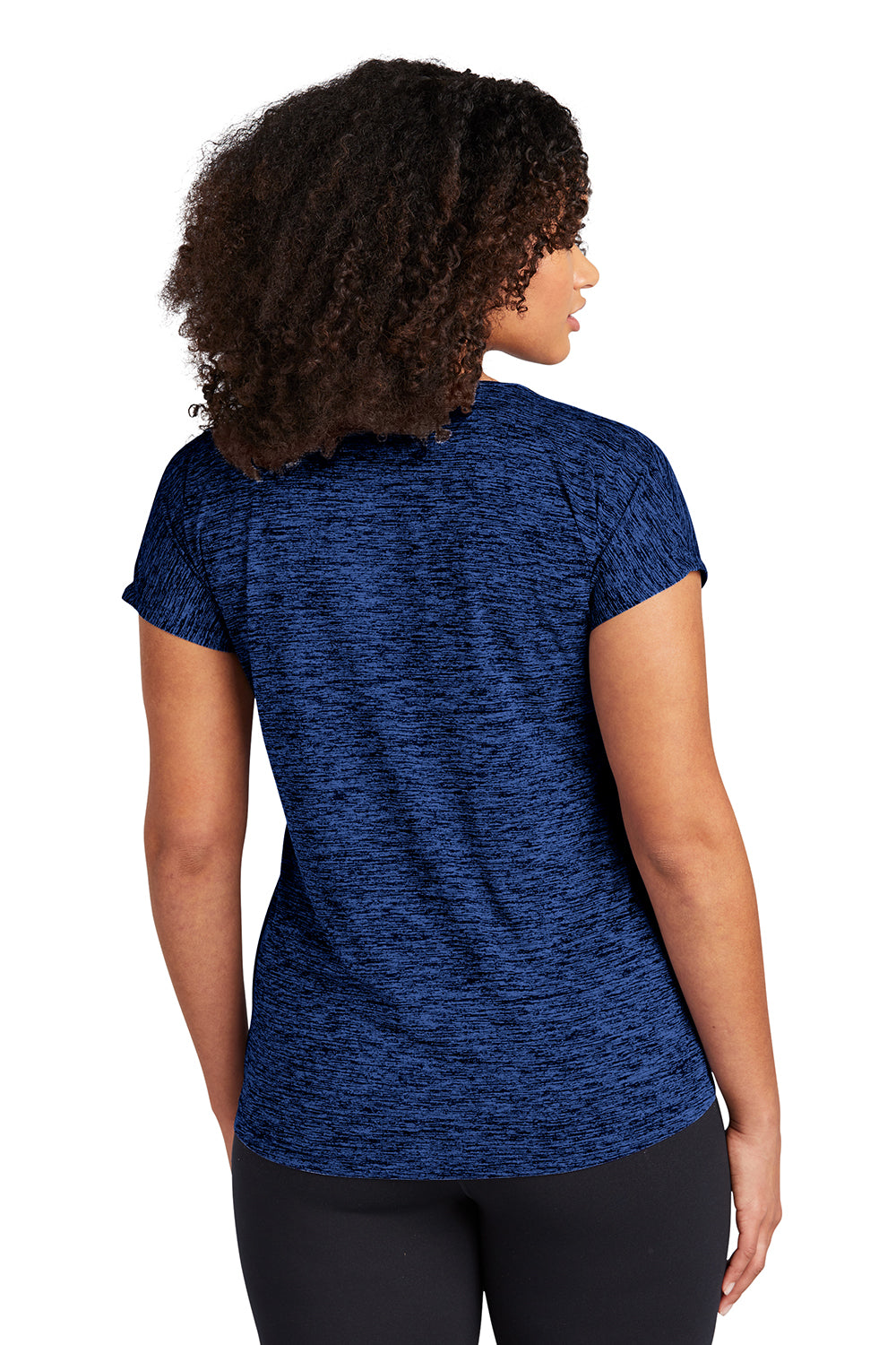 Sport-Tek LST390 Womens Electric Heather Moisture Wicking Short Sleeve Crewneck T-Shirt Dark Royal Blue Electric Model Back