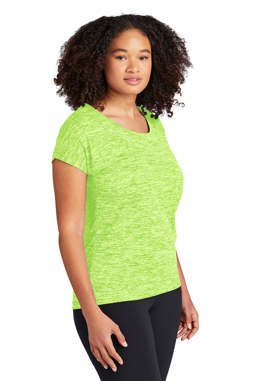 Sport-Tek LST390 Womens Electric Heather Moisture Wicking Short Sleeve Crewneck T-Shirt Lime Shock Green Electric Model 3q