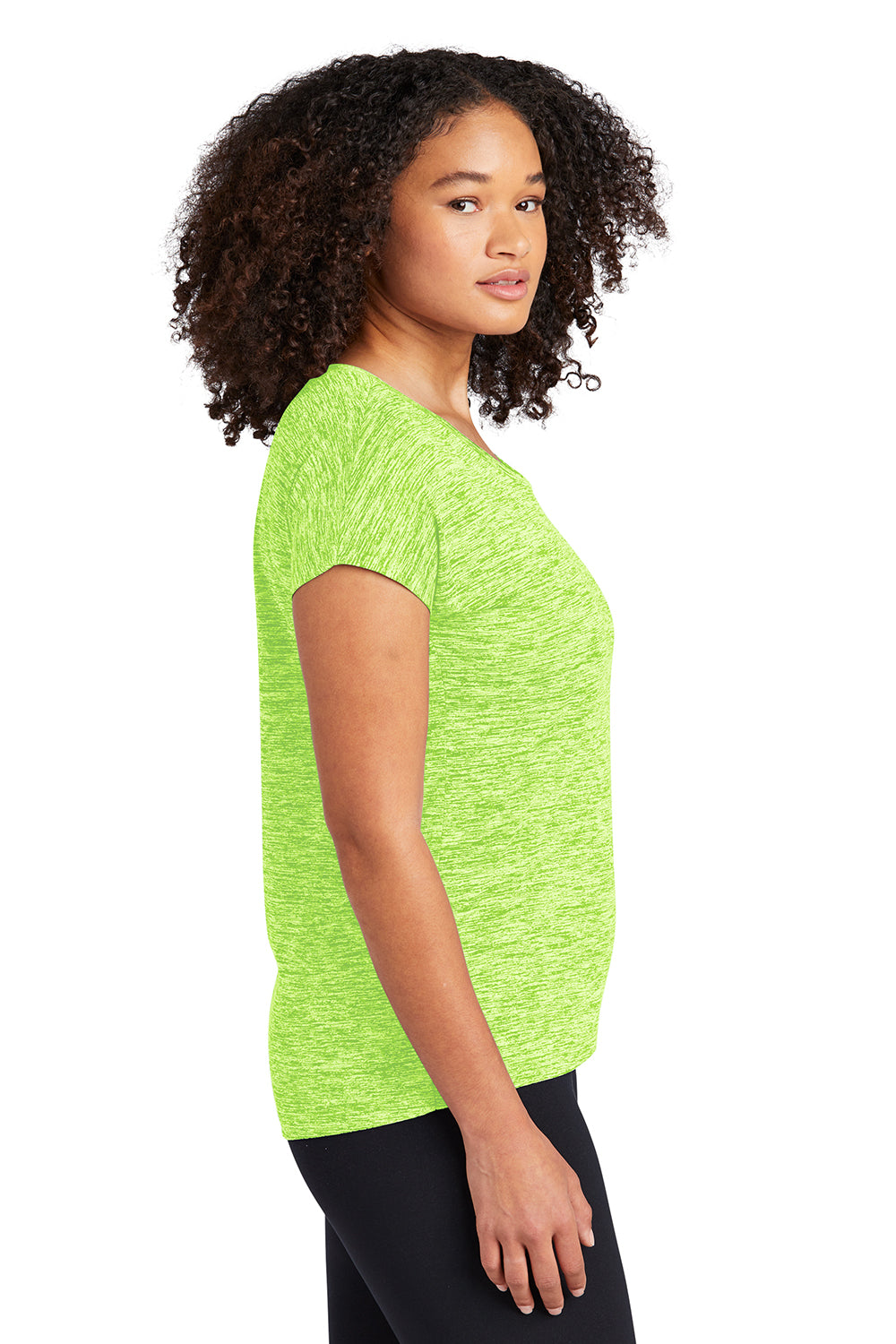 Sport-Tek LST390 Womens Electric Heather Moisture Wicking Short Sleeve Crewneck T-Shirt Lime Shock Green Electric Model Side