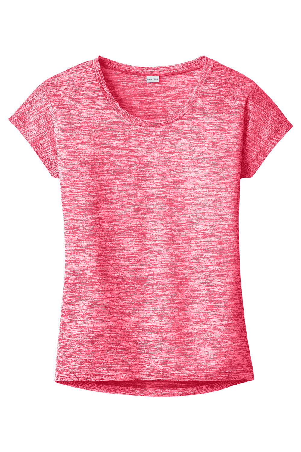 Sport-Tek LST390 Womens Electric Heather Moisture Wicking Short Sleeve Crewneck T-Shirt Power Pink Electric Flat Front