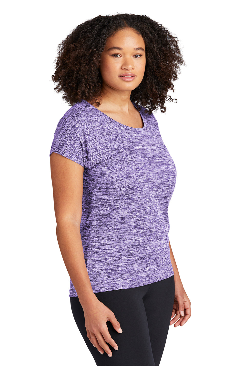 Sport-Tek LST390 Womens Electric Heather Moisture Wicking Short Sleeve Crewneck T-Shirt Purple Electric Model 3q