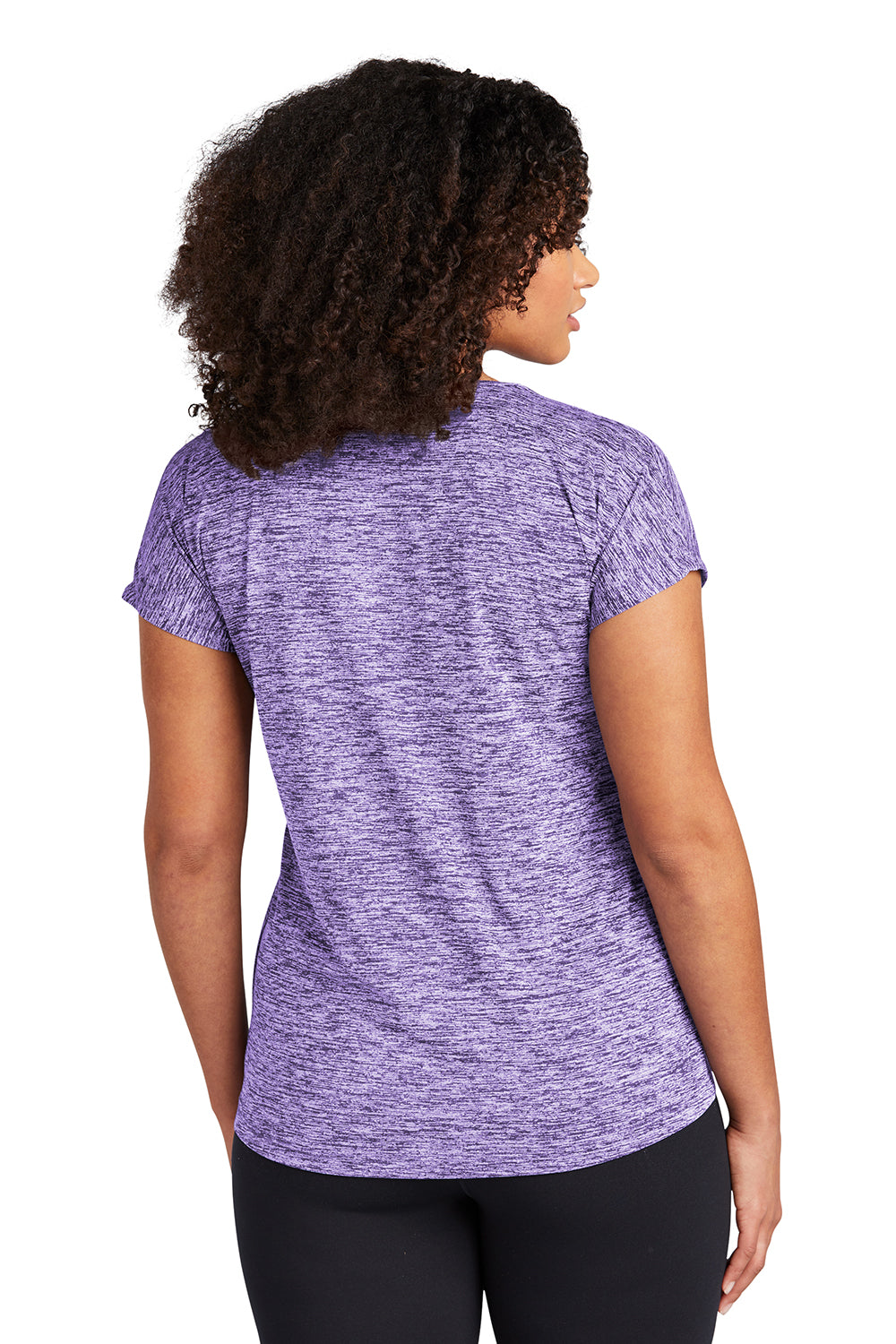 Sport-Tek LST390 Womens Electric Heather Moisture Wicking Short Sleeve Crewneck T-Shirt Purple Electric Model Back