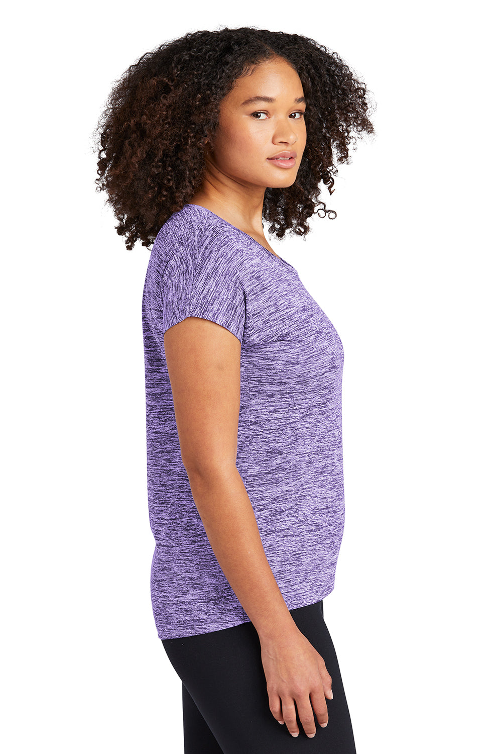 Sport-Tek LST390 Womens Electric Heather Moisture Wicking Short Sleeve Crewneck T-Shirt Purple Electric Model Side