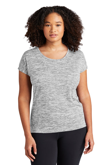 Sport-Tek LST390 Womens Electric Heather Moisture Wicking Short Sleeve Crewneck T-Shirt Silver Grey Model Front