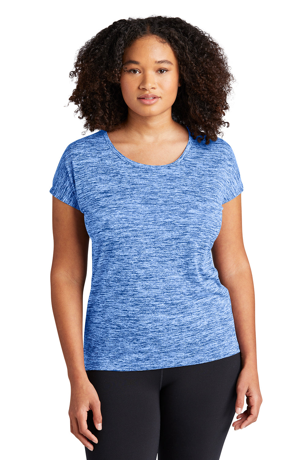 Sport-Tek LST390 Womens Electric Heather Moisture Wicking Short Sleeve Crewneck T-Shirt True Royal Blue Electric Model Front