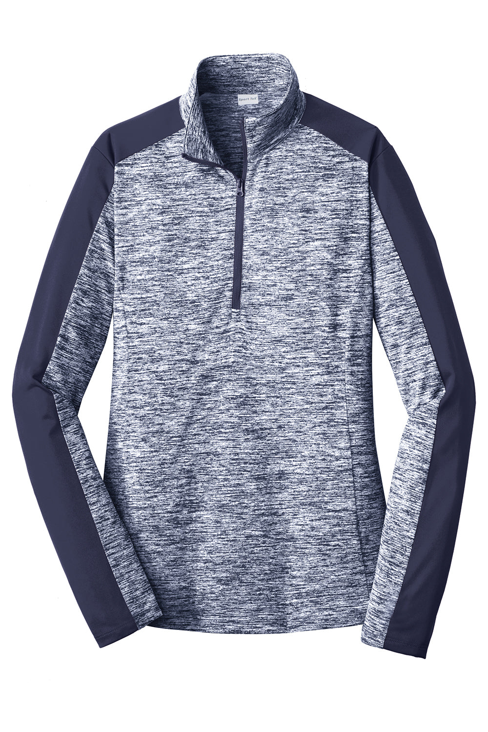 Sport-Tek LST397 Womens Electric Heather Moisture Wicking 1/4 Zip Sweatshirt True Navy Blue Electric/True Navy Blue Flat Front