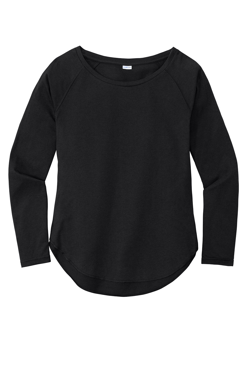 Sport-Tek LST400LS Womens Moisture Wicking Long Sleeve Scoop Neck T-Shirt Black Flat Front