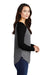 Sport-Tek LST400LS Womens Moisture Wicking Long Sleeve Scoop Neck T-Shirt Heather Dark Grey/Black Model Side