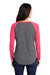 Sport-Tek LST400LS Womens Moisture Wicking Long Sleeve Scoop Neck T-Shirt Heather Dark Grey/Heather Raspberry Pink Model Back