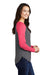 Sport-Tek LST400LS Womens Moisture Wicking Long Sleeve Scoop Neck T-Shirt Heather Dark Grey/Heather Raspberry Pink Model Side