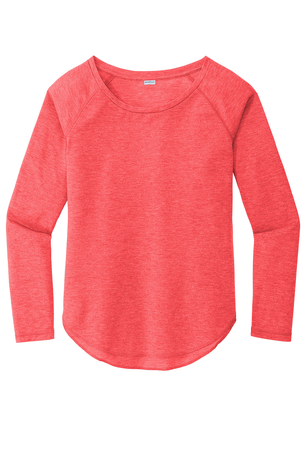 Sport-Tek LST400LS Womens Moisture Wicking Long Sleeve Scoop Neck T-Shirt Heather True Red Flat Front