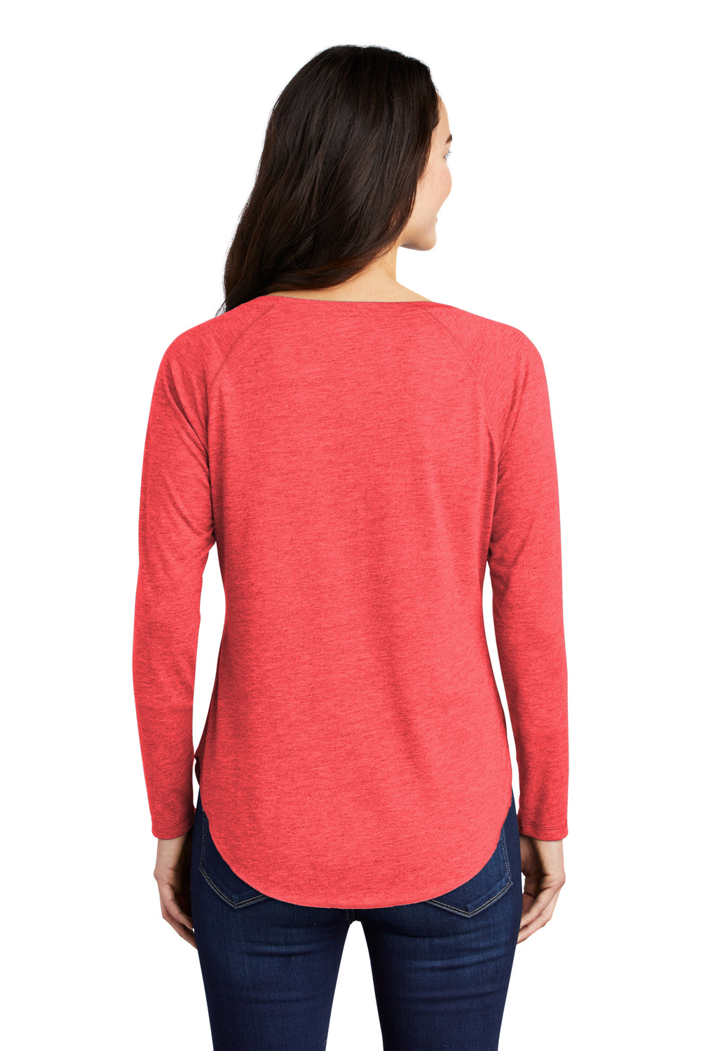 Sport-Tek LST400LS Womens Moisture Wicking Long Sleeve Scoop Neck T-Shirt Heather True Red Model Back