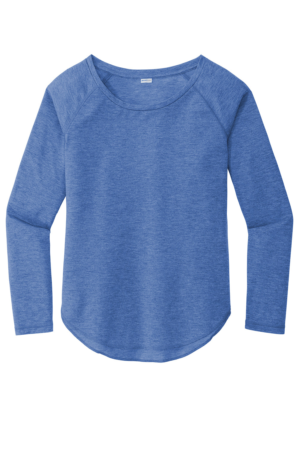 Sport-Tek LST400LS Womens Moisture Wicking Long Sleeve Scoop Neck T-Shirt Heather True Royal Blue Flat Front