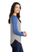 Sport-Tek LST400LS Womens Moisture Wicking Long Sleeve Scoop Neck T-Shirt Heather Light Grey/Heather True Royal Blue Model Side