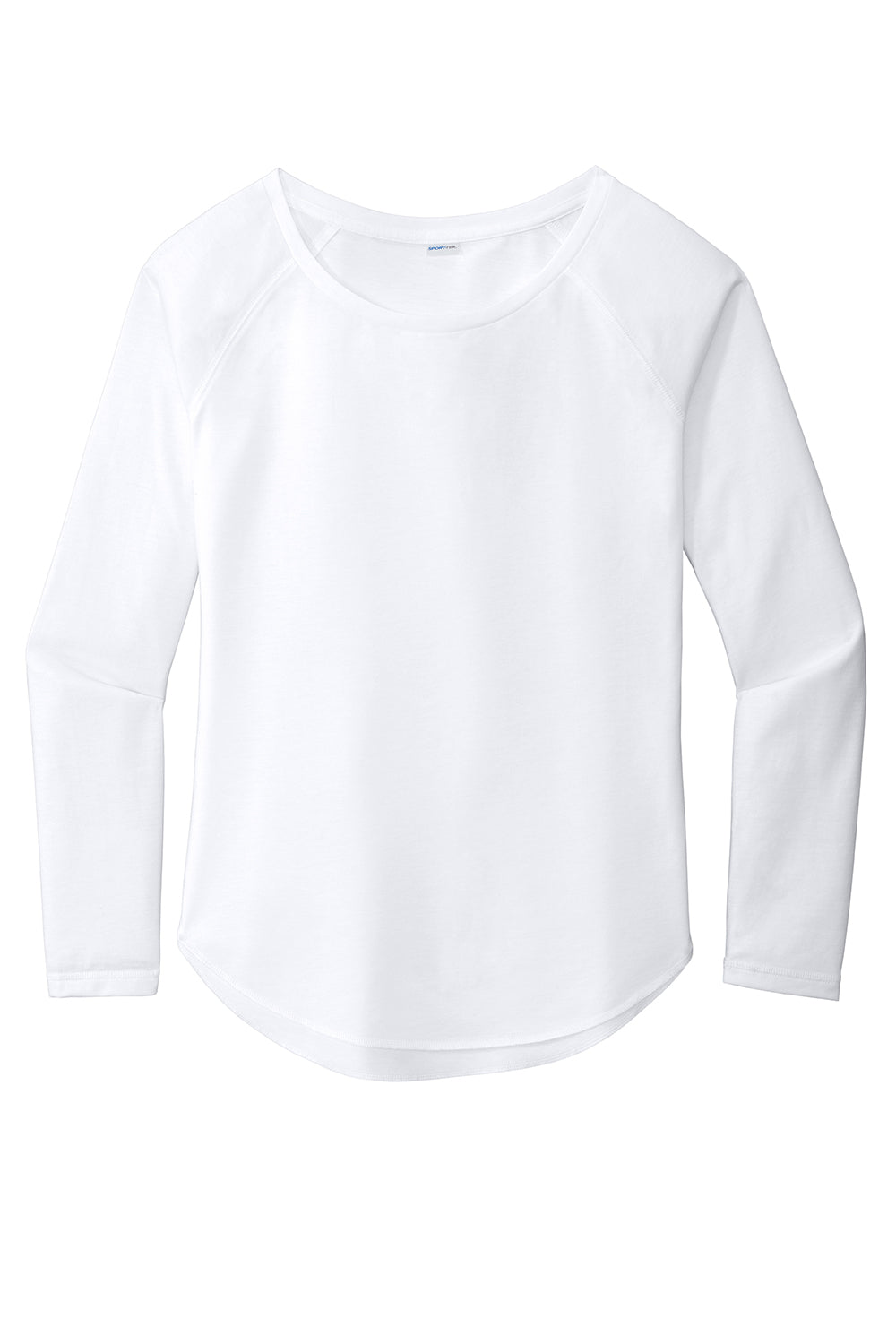 Sport-Tek LST400LS Womens Moisture Wicking Long Sleeve Scoop Neck T-Shirt White Flat Front