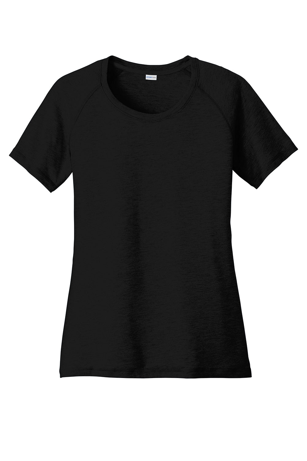 Sport-Tek LST400 Womens Moisture Wicking Short Sleeve Scoop Neck T-Shirt Black Flat Front