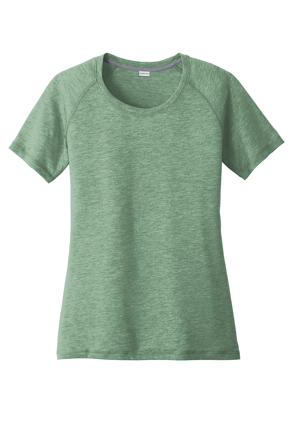 Sport-Tek LST400 Womens Moisture Wicking Short Sleeve Scoop Neck T-Shirt Heather Forest Green Flat Front