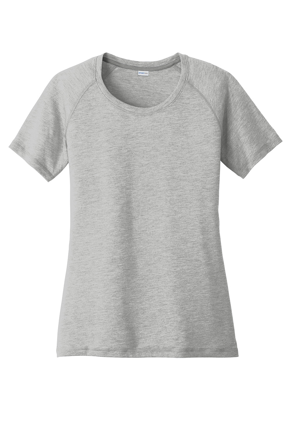 Sport-Tek LST400 Womens Moisture Wicking Short Sleeve Scoop Neck T-Shirt Heather Light Grey Flat Front