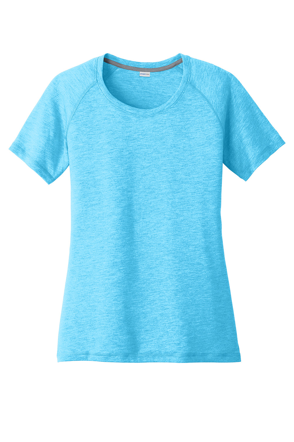 Sport-Tek LST400 Womens Moisture Wicking Short Sleeve Scoop Neck T-Shirt Heather Pond Blue Flat Front