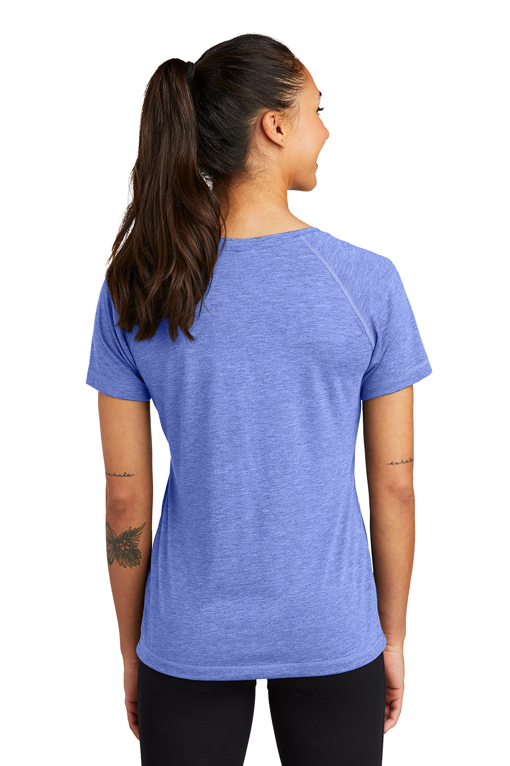 Sport-Tek LST400 Womens Moisture Wicking Short Sleeve Scoop Neck T-Shirt Heather True Royal Blue Model Back