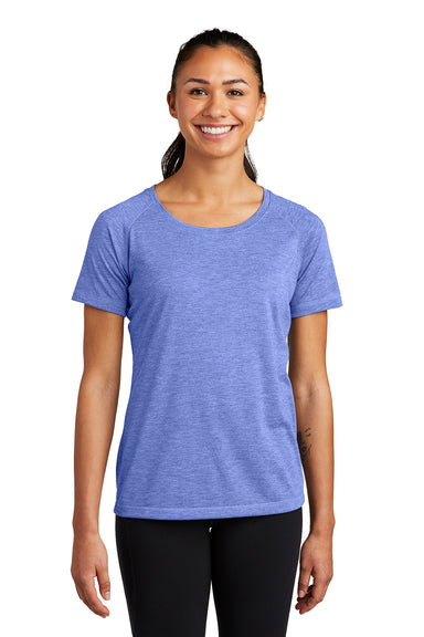 Sport-Tek LST400 Womens Moisture Wicking Short Sleeve Scoop Neck T-Shirt Heather True Royal Blue Model Front