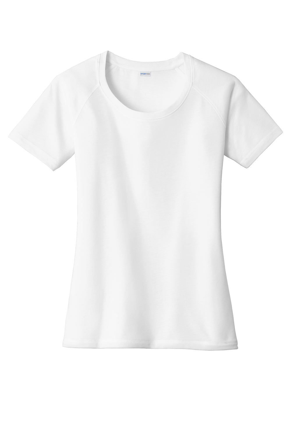 Sport-Tek LST400 Womens Moisture Wicking Short Sleeve Scoop Neck T-Shirt White Flat Front