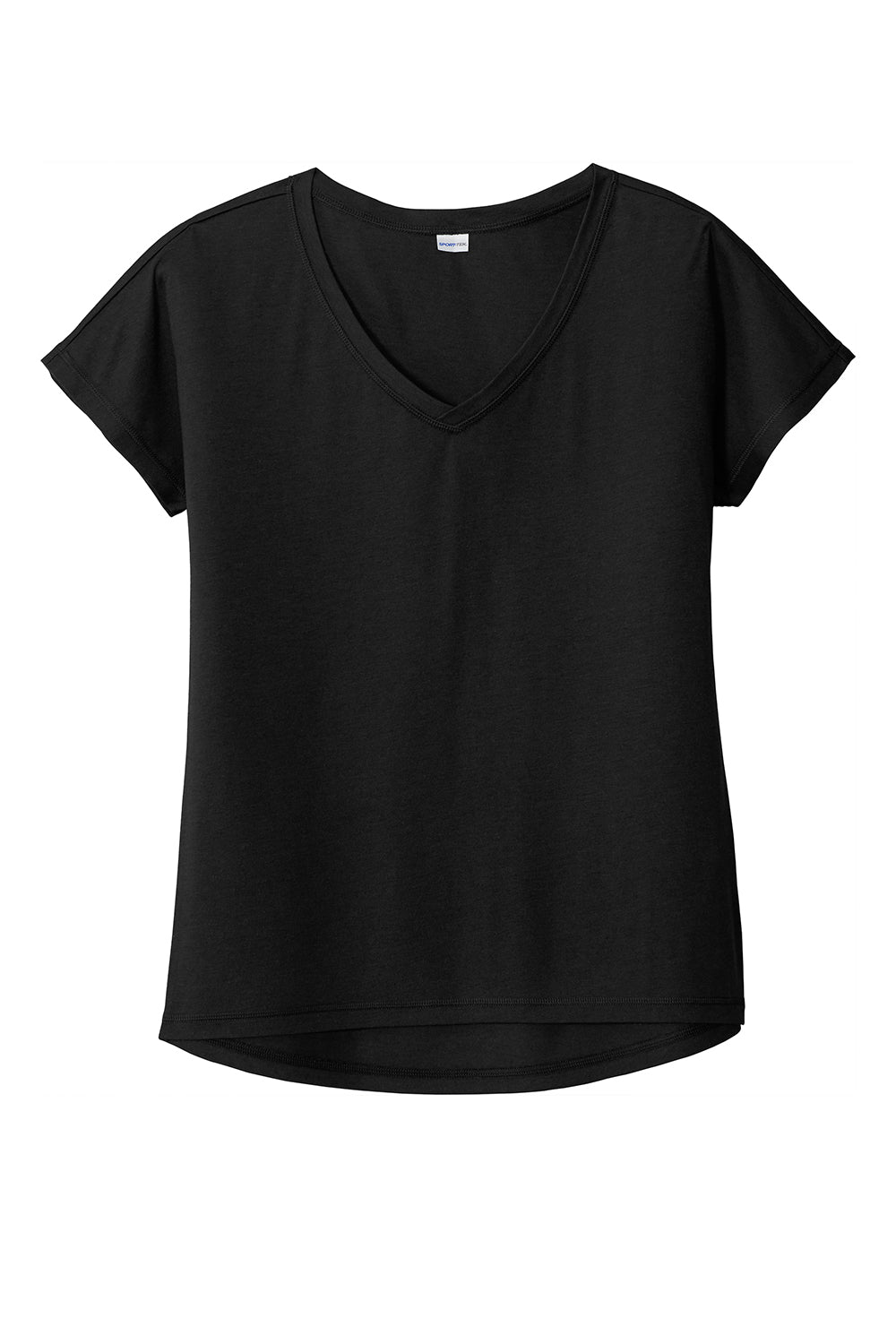 Sport-Tek LST401 Womens Moisture Wicking Short Sleeve V-Neck T-Shirt Black Flat Front