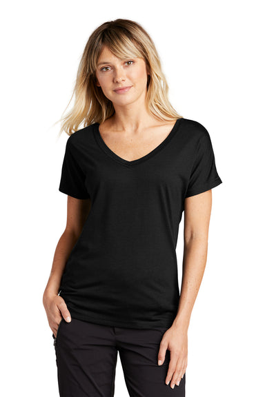 Sport-Tek LST401 Womens Moisture Wicking Short Sleeve V-Neck T-Shirt Black Model Front