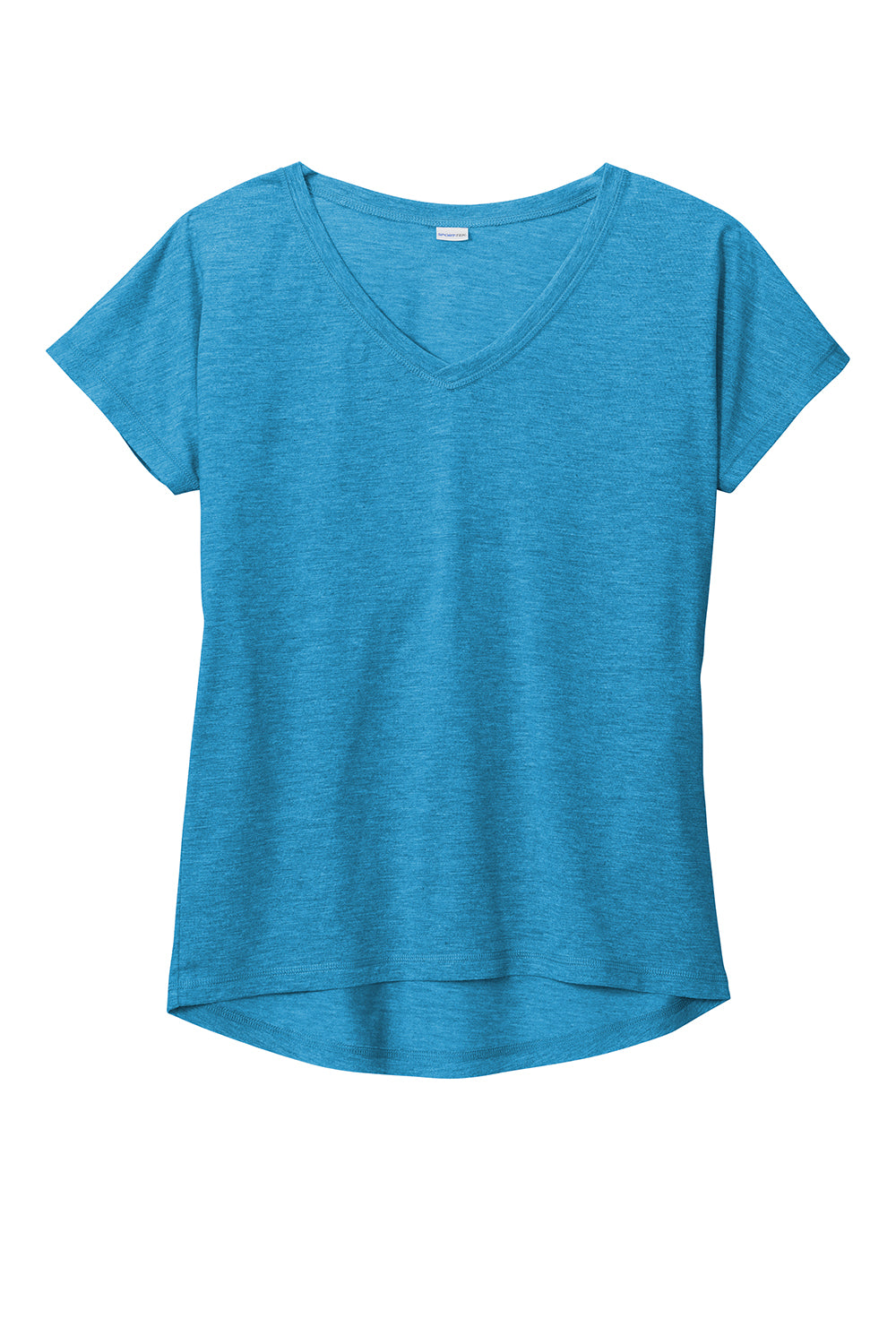 Sport-Tek LST401 Womens Moisture Wicking Short Sleeve V-Neck T-Shirt Heather Pond Blue Flat Front