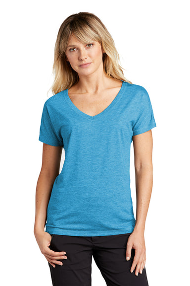 Sport-Tek LST401 Womens Moisture Wicking Short Sleeve V-Neck T-Shirt Heather Pond Blue Model Front