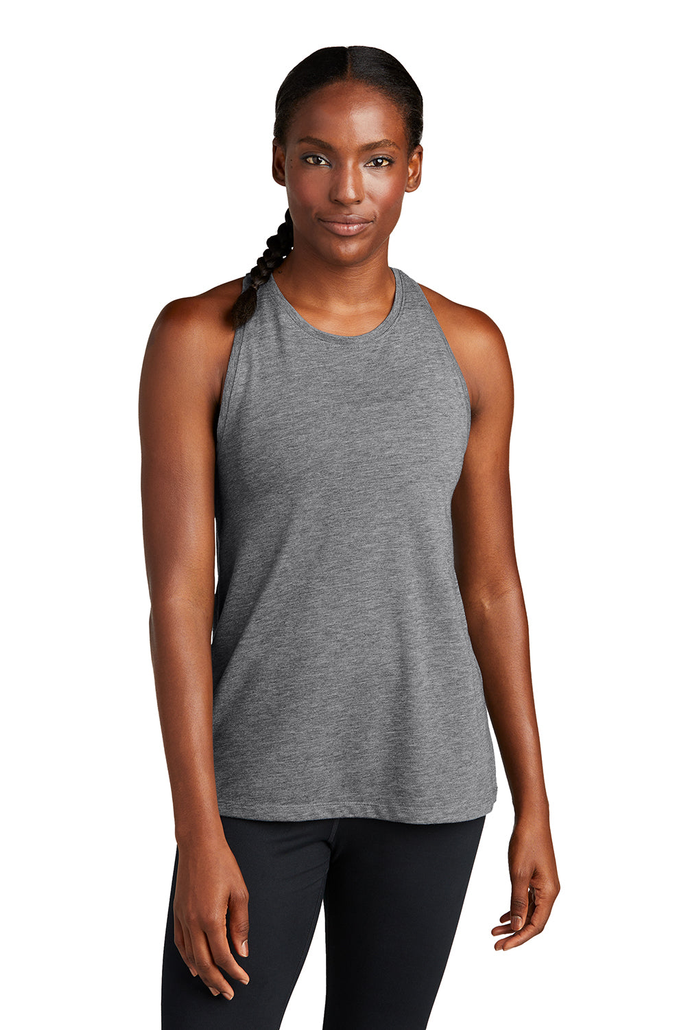 Sport-Tek LST402 Womens Moisture Wicking Tank Top Heather Dark Grey Model Front