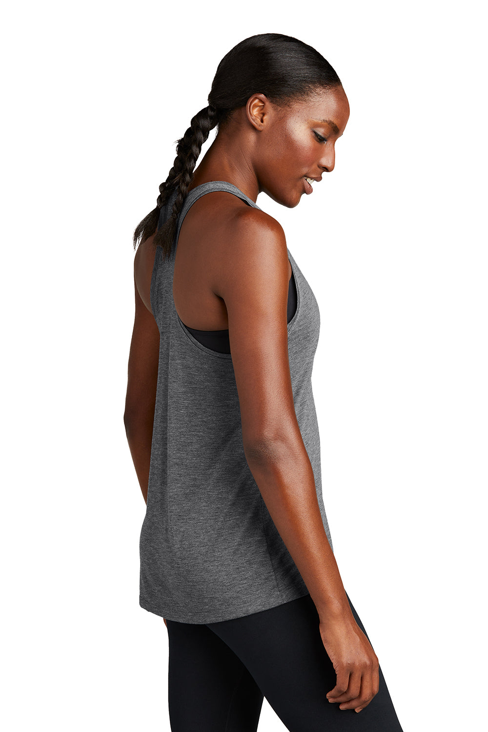 Sport-Tek LST402 Womens Moisture Wicking Tank Top Heather Dark Grey Model Side