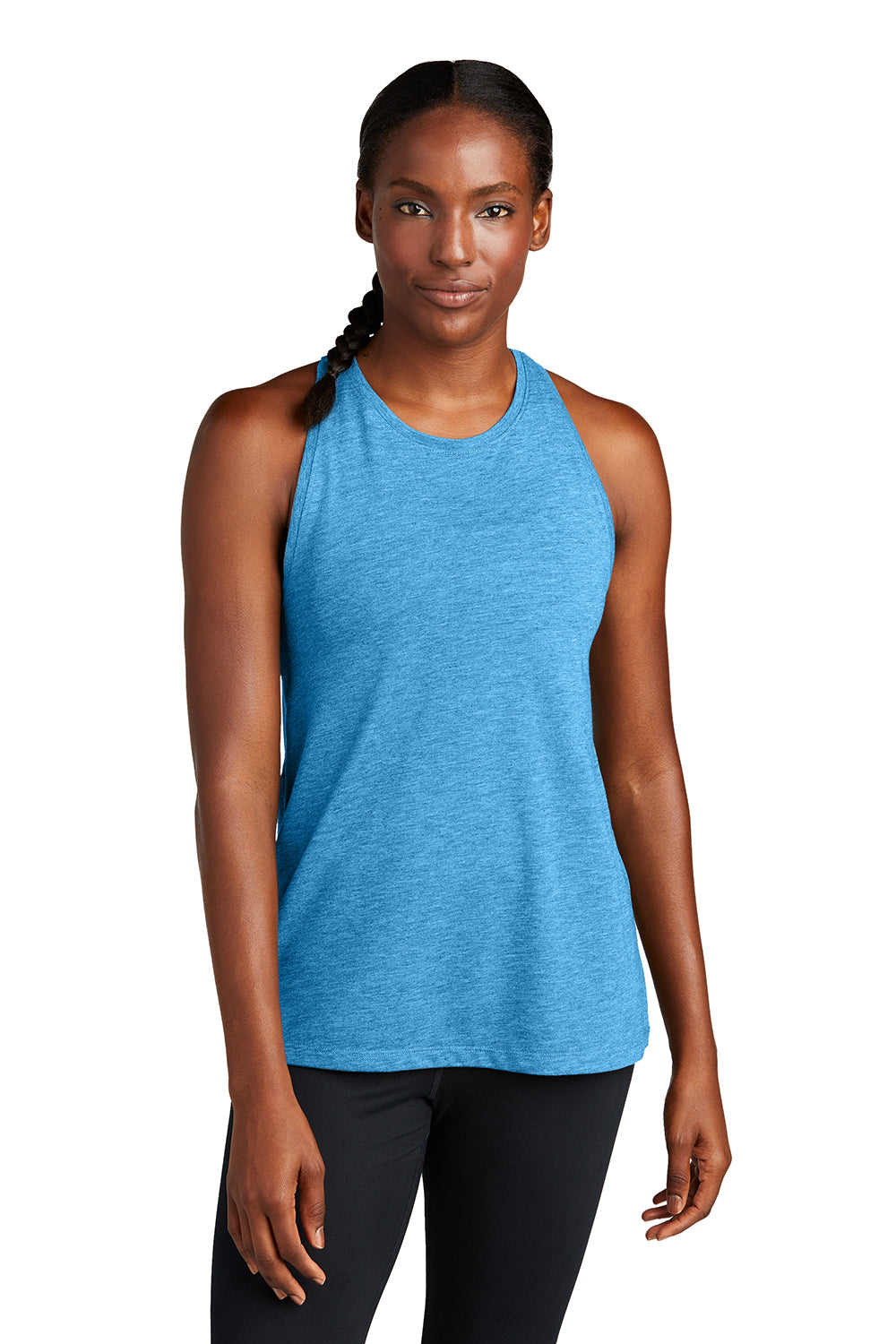 Sport-Tek LST402 Womens Moisture Wicking Tank Top Heather Pond Blue Model Front