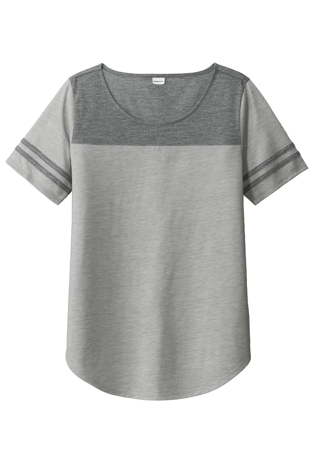 Sport-Tek LST403 Womens Fan Moisture Wicking Short Sleeve Crewneck T-Shirt Heather Light Grey/Heather Dark Grey Flat Front