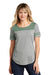 Sport-Tek LST403 Womens Fan Moisture Wicking Short Sleeve Crewneck T-Shirt Heather Light Grey/Heather Forest Green Model Front