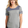 Sport-Tek Womens Fan Moisture Wicking Short Sleeve Crewneck T-Shirt - Heather Light Grey/Heather True Navy Blue