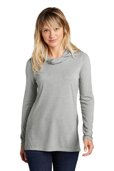 Sport-Tek LST406 Womens Moisture Wicking Cowl Neck Long Sleeve T-Shirt Heather Light Grey Model Front