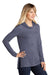 Sport-Tek LST406 Womens Moisture Wicking Cowl Neck Long Sleeve T-Shirt Heather True Navy Blue Model 3q