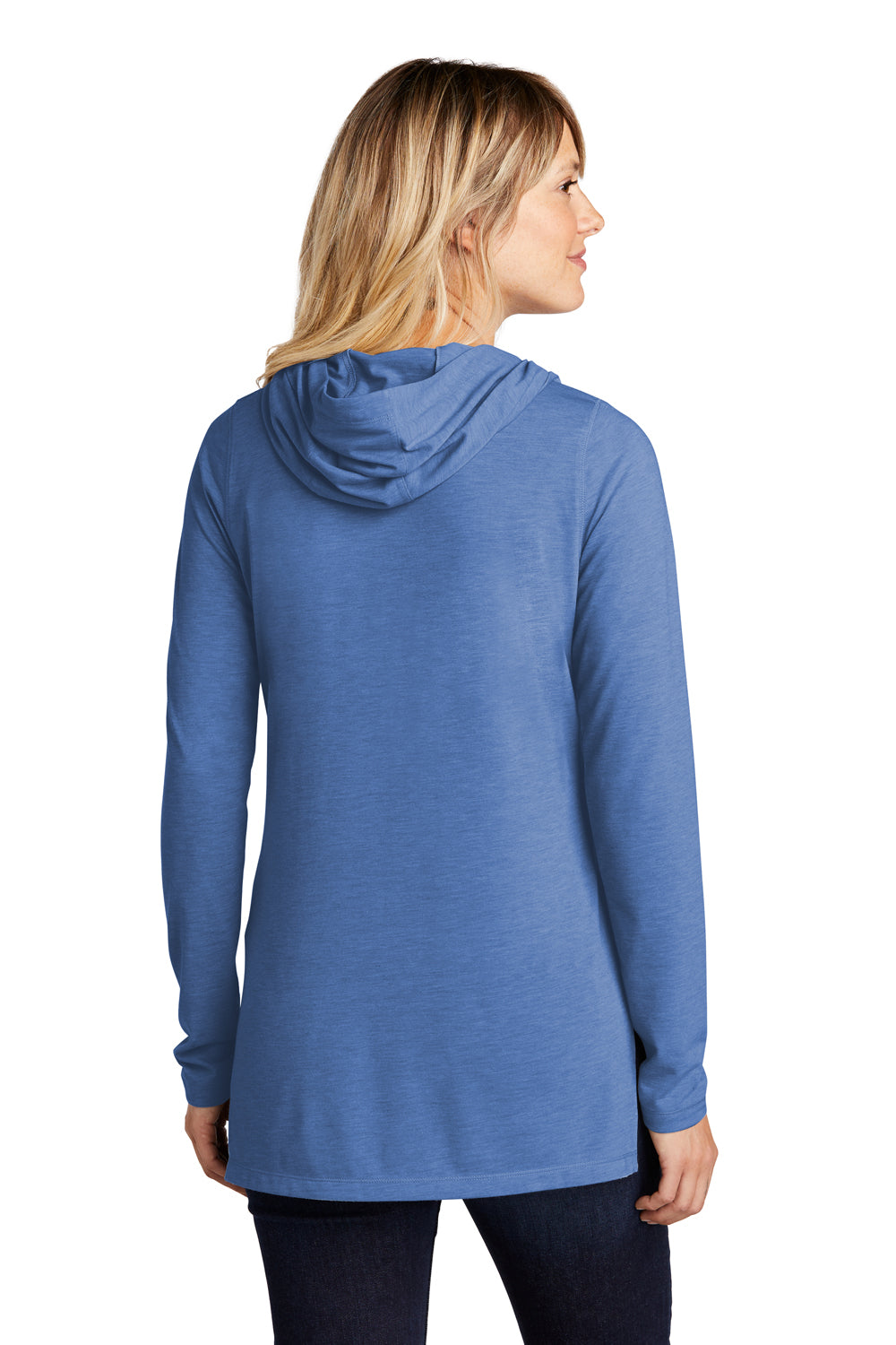 Sport-Tek LST406 Womens Moisture Wicking Cowl Neck Long Sleeve T-Shirt Heather True Royal Blue Model Back