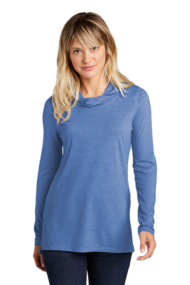 Sport-Tek LST406 Womens Moisture Wicking Cowl Neck Long Sleeve T-Shirt Heather True Royal Blue Model Front