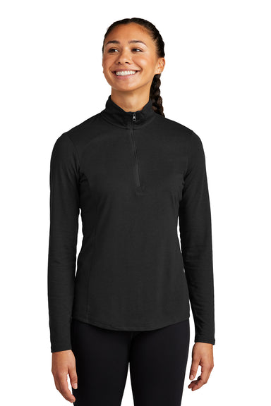 Sport-Tek LST407 Womens Moisture Wicking 1/4 Zip Sweatshirt Black Model Front