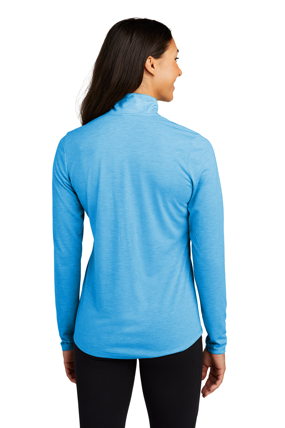 Sport-Tek LST407 Womens Moisture Wicking 1/4 Zip Sweatshirt Heather Pond Blue Model Back