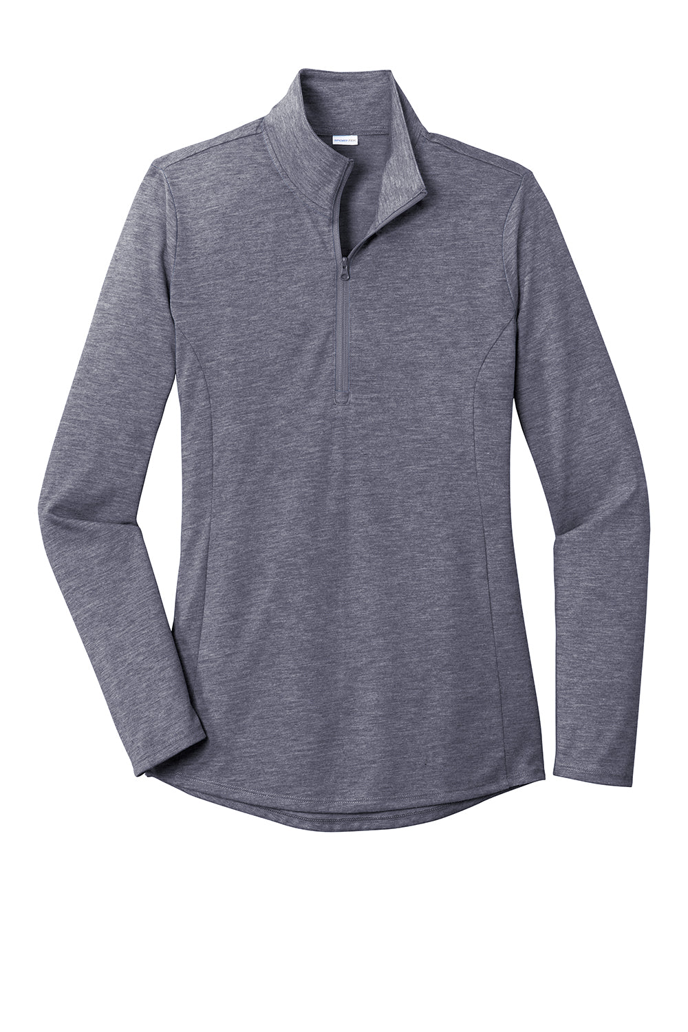 Sport-Tek LST407 Womens Moisture Wicking 1/4 Zip Sweatshirt Heather True Navy Blue Flat Front