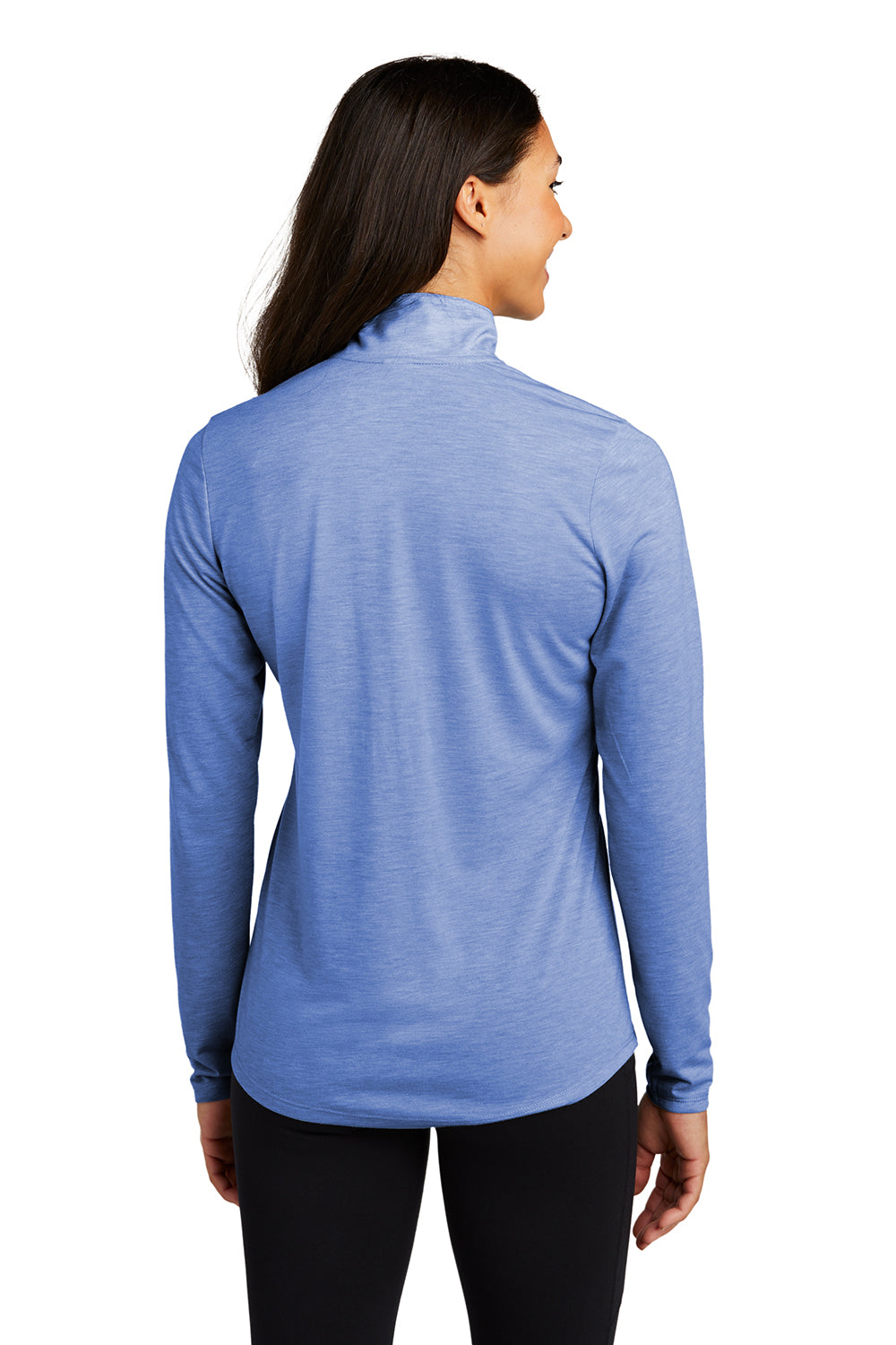 Sport-Tek LST407 Womens Moisture Wicking 1/4 Zip Sweatshirt Heather True Royal Blue Model Back